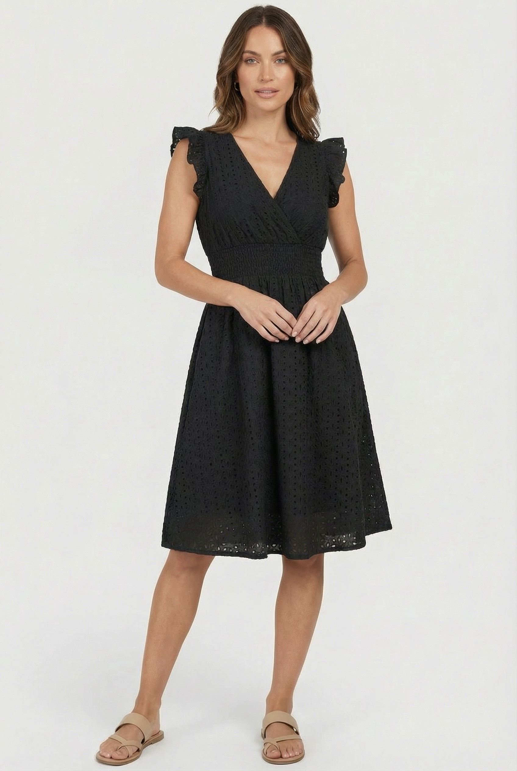 Vestido Mujer en Línea A | Cintura Fruncida y Manga Corta