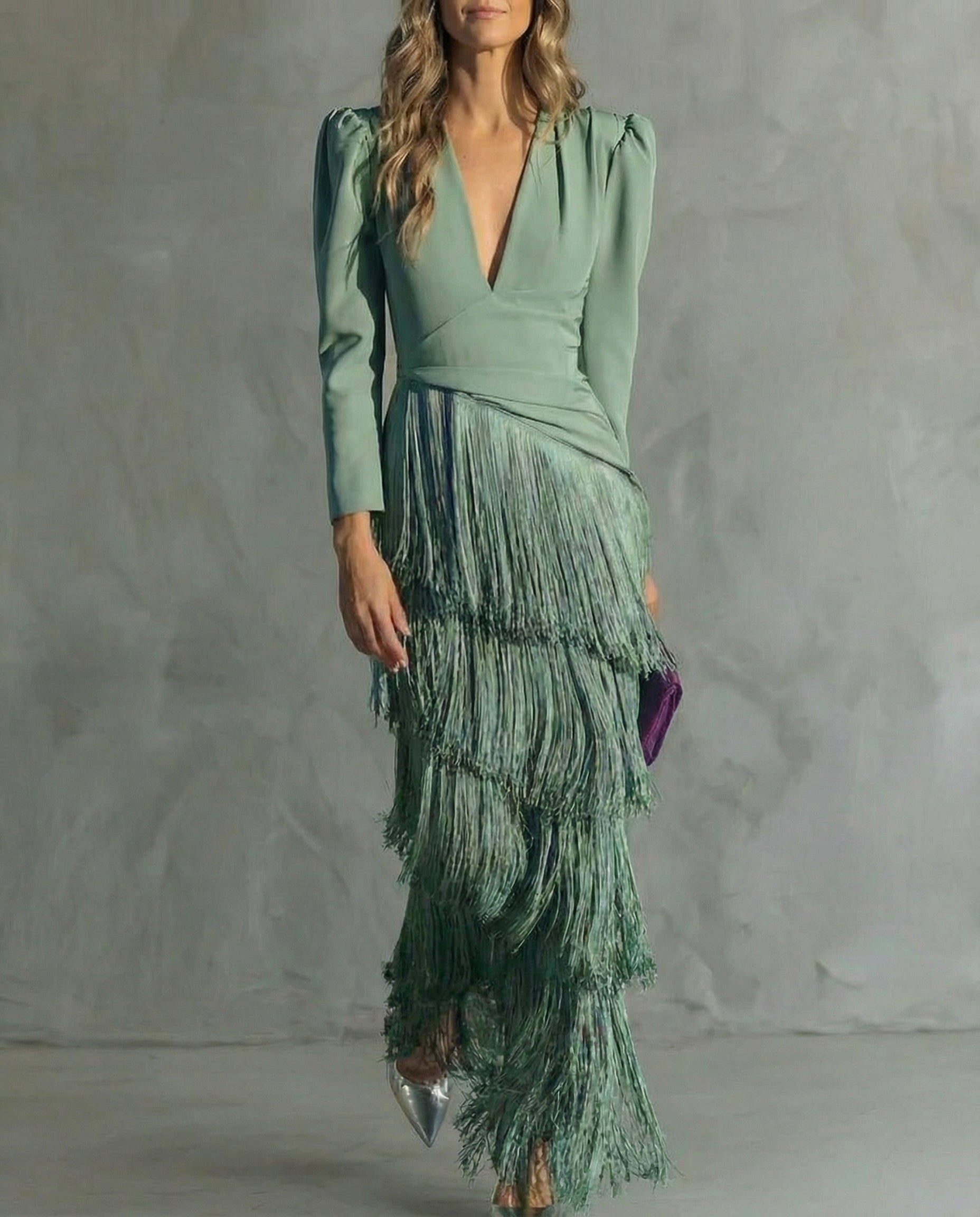 Vestido midi mujer | flecos en capas y escote profundo