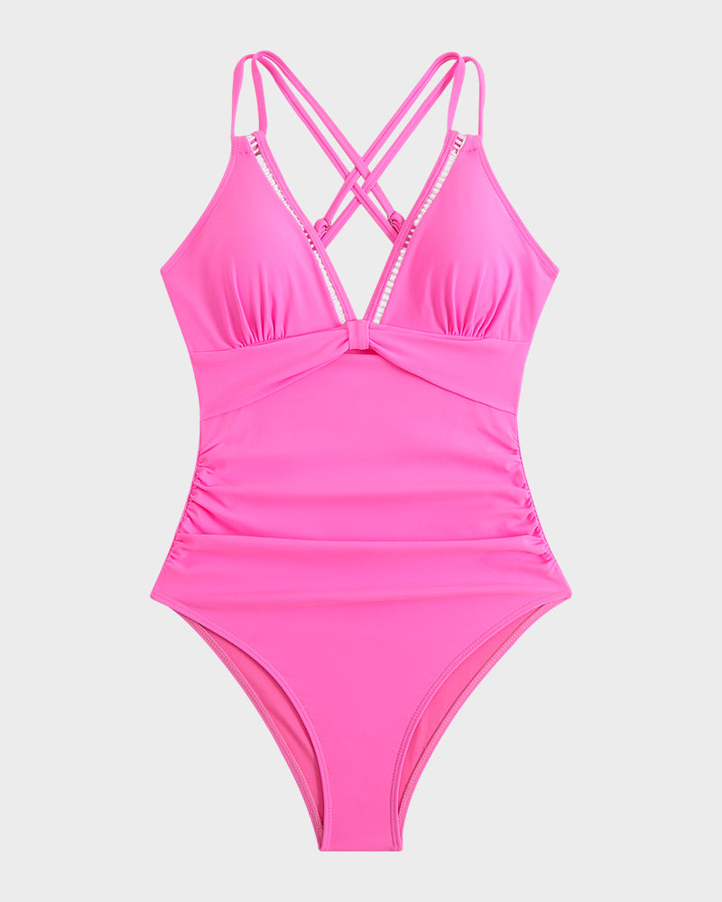 Bañador mujer | escote en V con fruncido frontal y tirantes finos