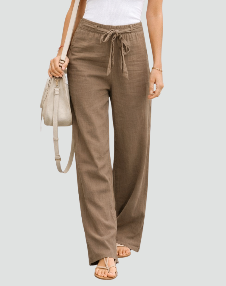 Pantalones Mujer | Pernera Ancha con Cordón Ajustable en Cintura