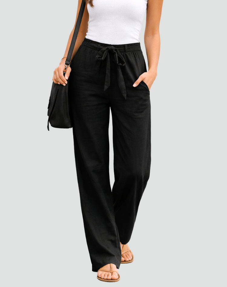 Pantalones Mujer | Pernera Ancha con Cordón Ajustable en Cintura