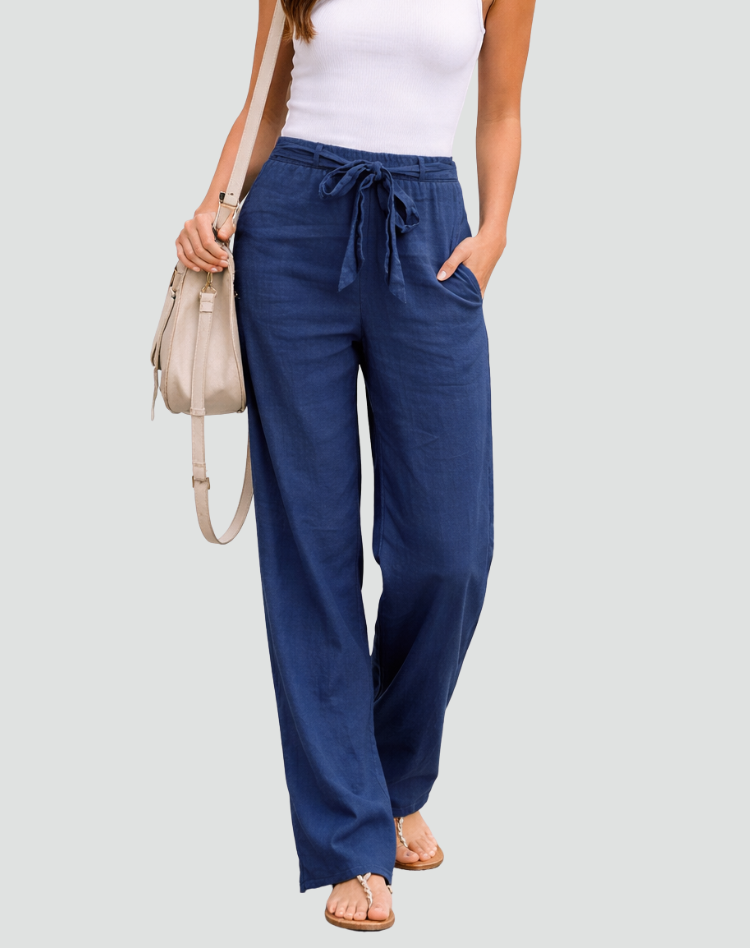 Pantalones Mujer | Pernera Ancha con Cordón Ajustable en Cintura