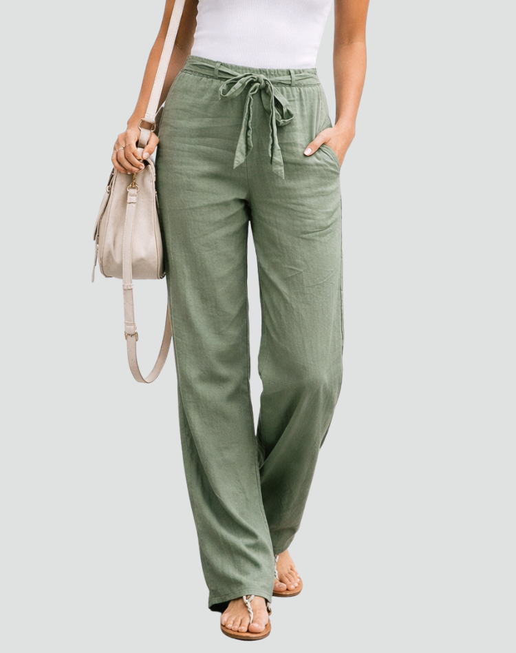 Pantalones Mujer | Pernera Ancha con Cordón Ajustable en Cintura