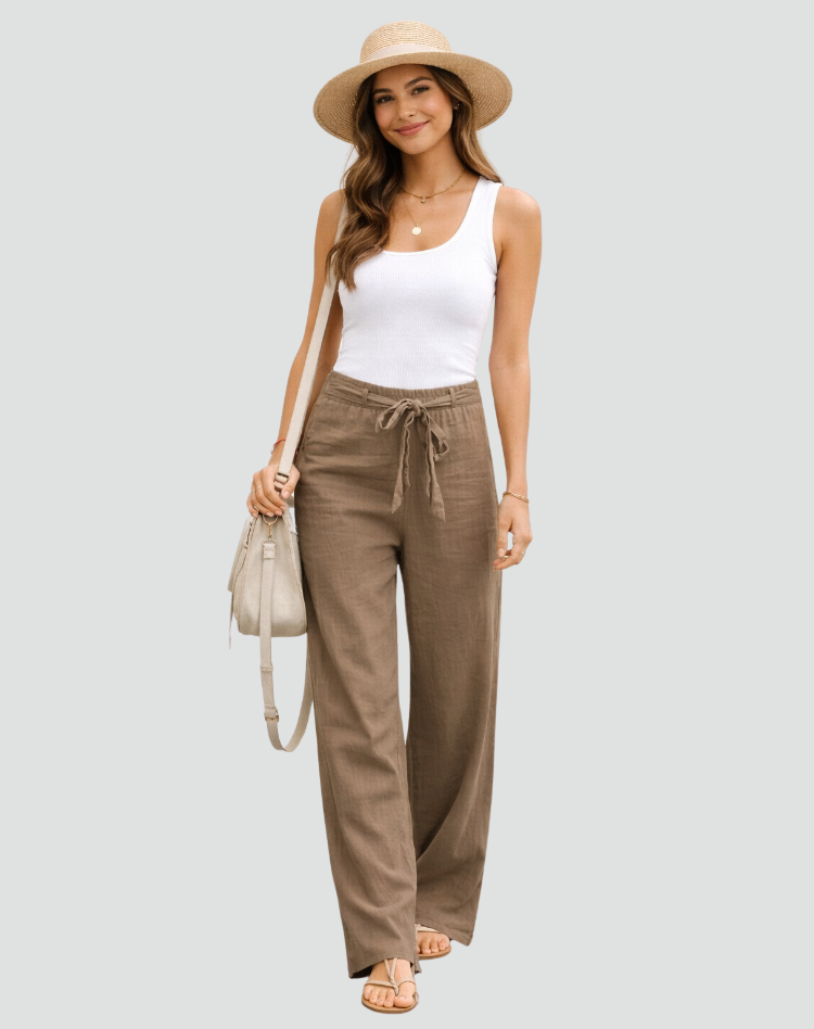 Pantalones Mujer | Pernera Ancha con Cordón Ajustable en Cintura