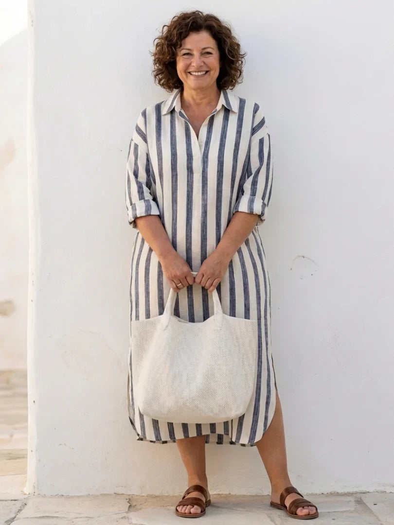 Vestido Maxi Mujer | Corte Relajado con Cuello y Botones