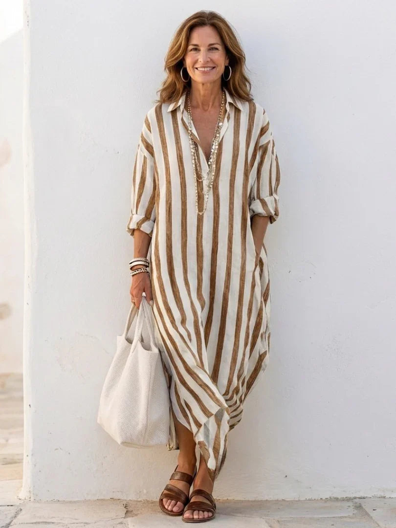 Vestido Maxi Mujer | Corte Relajado con Cuello y Botones
