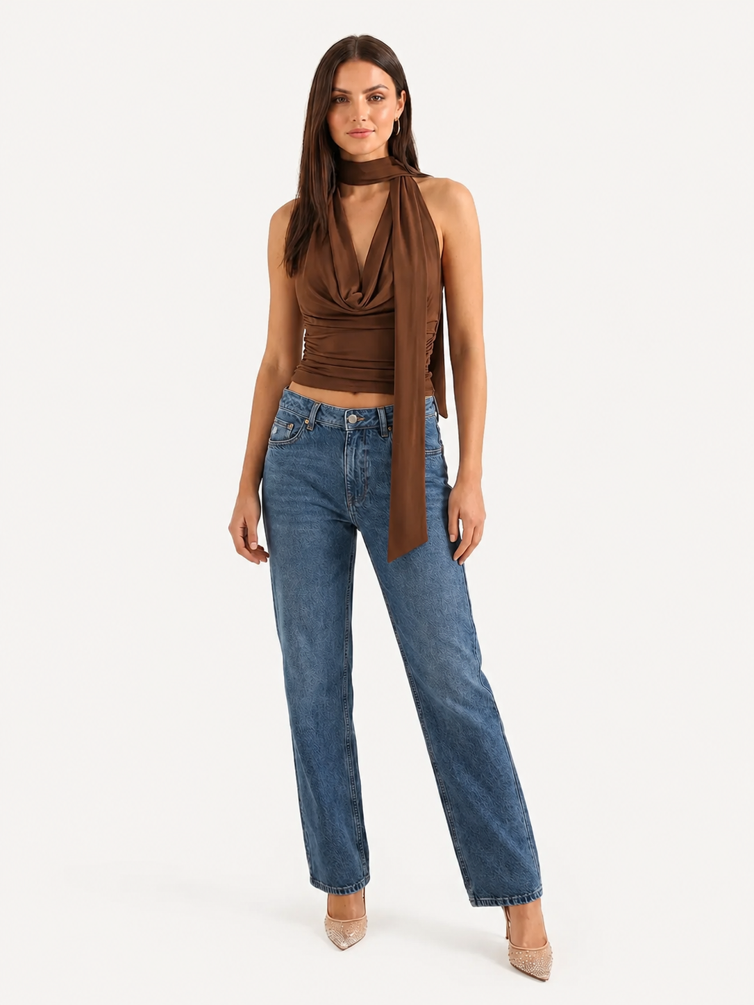 Top Halter Mujer | Escote en V Profundo con Detalle de Bufanda
