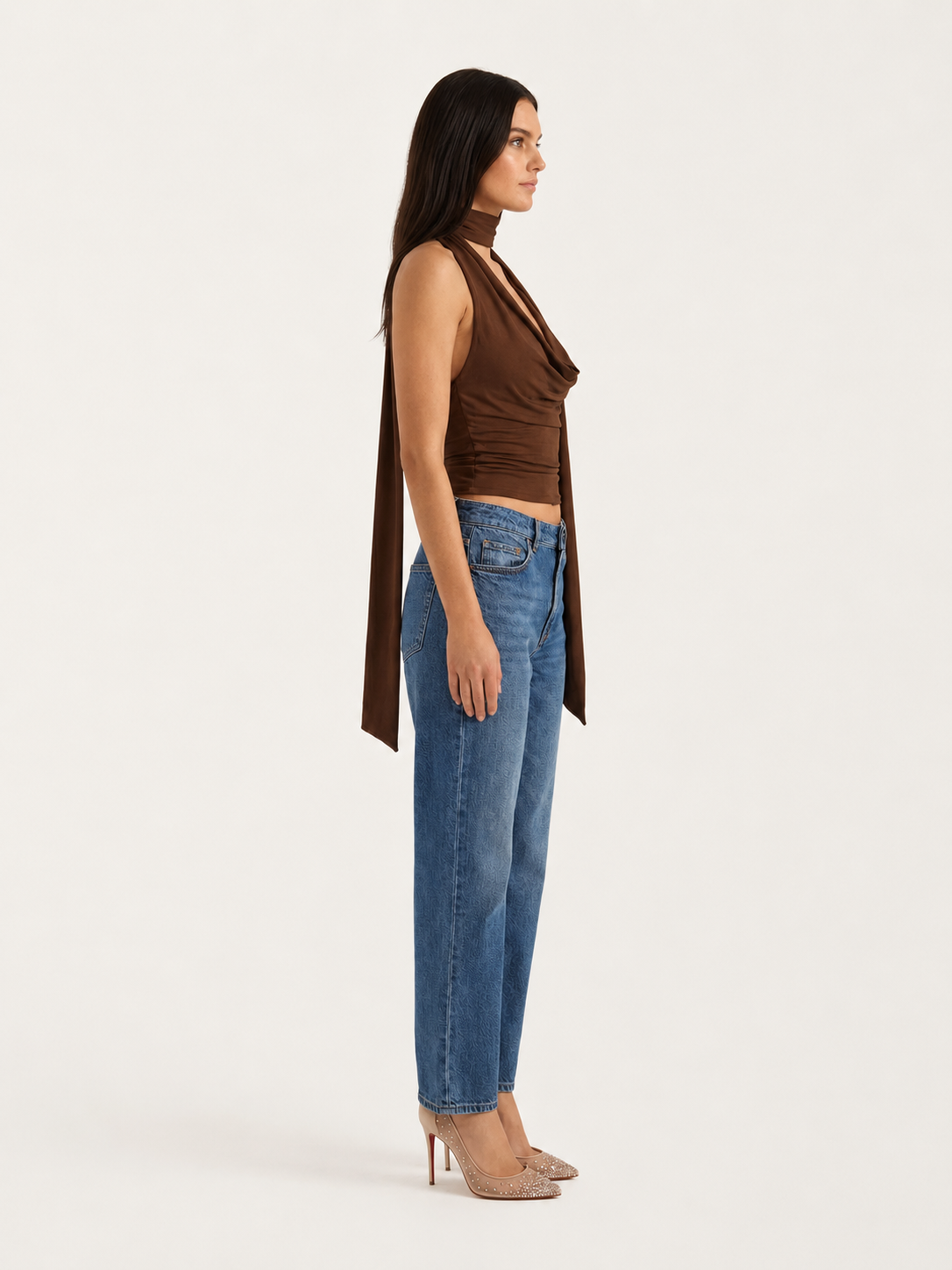 Top Halter Mujer | Escote en V Profundo con Detalle de Bufanda