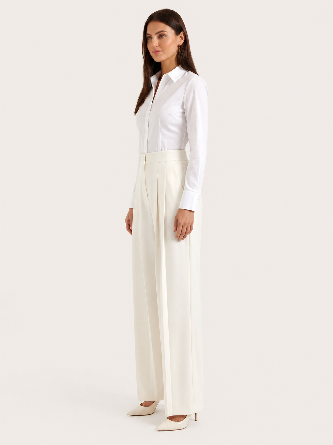 Pantalones Mujer | Talle Alto Con Pernera Ancha Y Pliegues