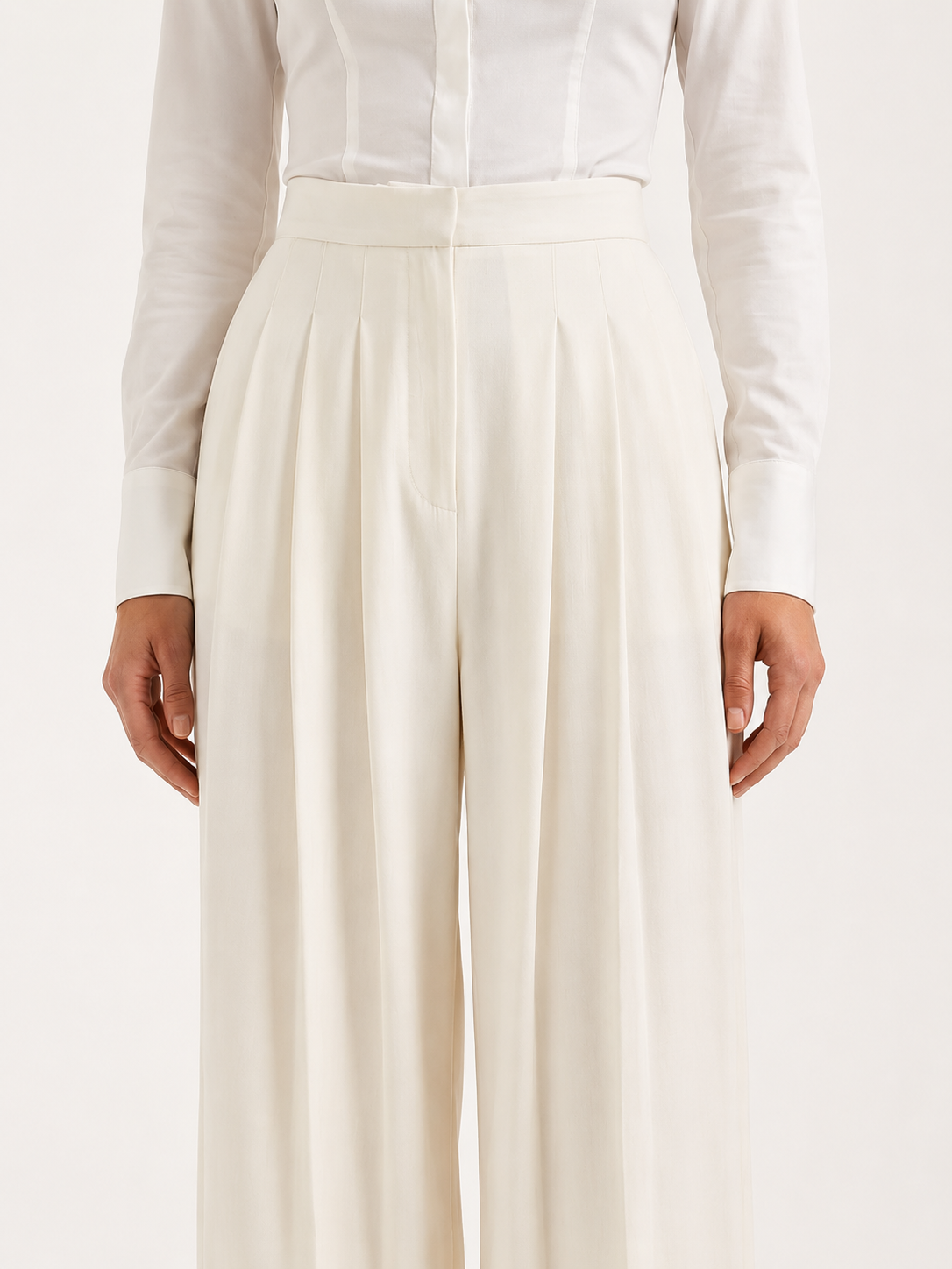 Pantalones Mujer | Talle Alto Con Pernera Ancha Y Pliegues