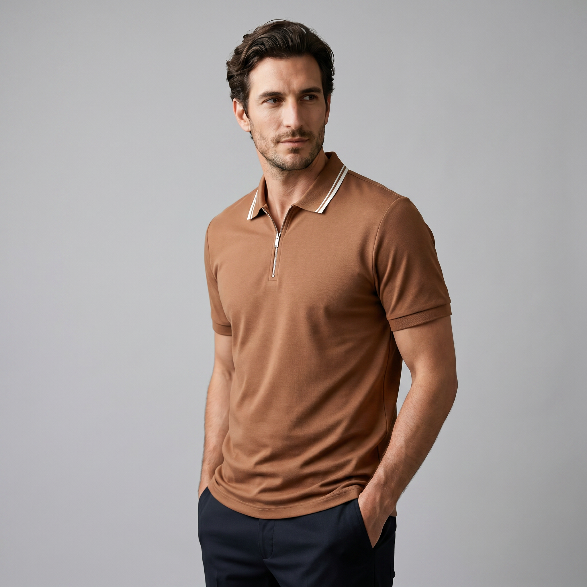 Polo Hombre Manga Corta | Cuello Estructurado con Cremallera
