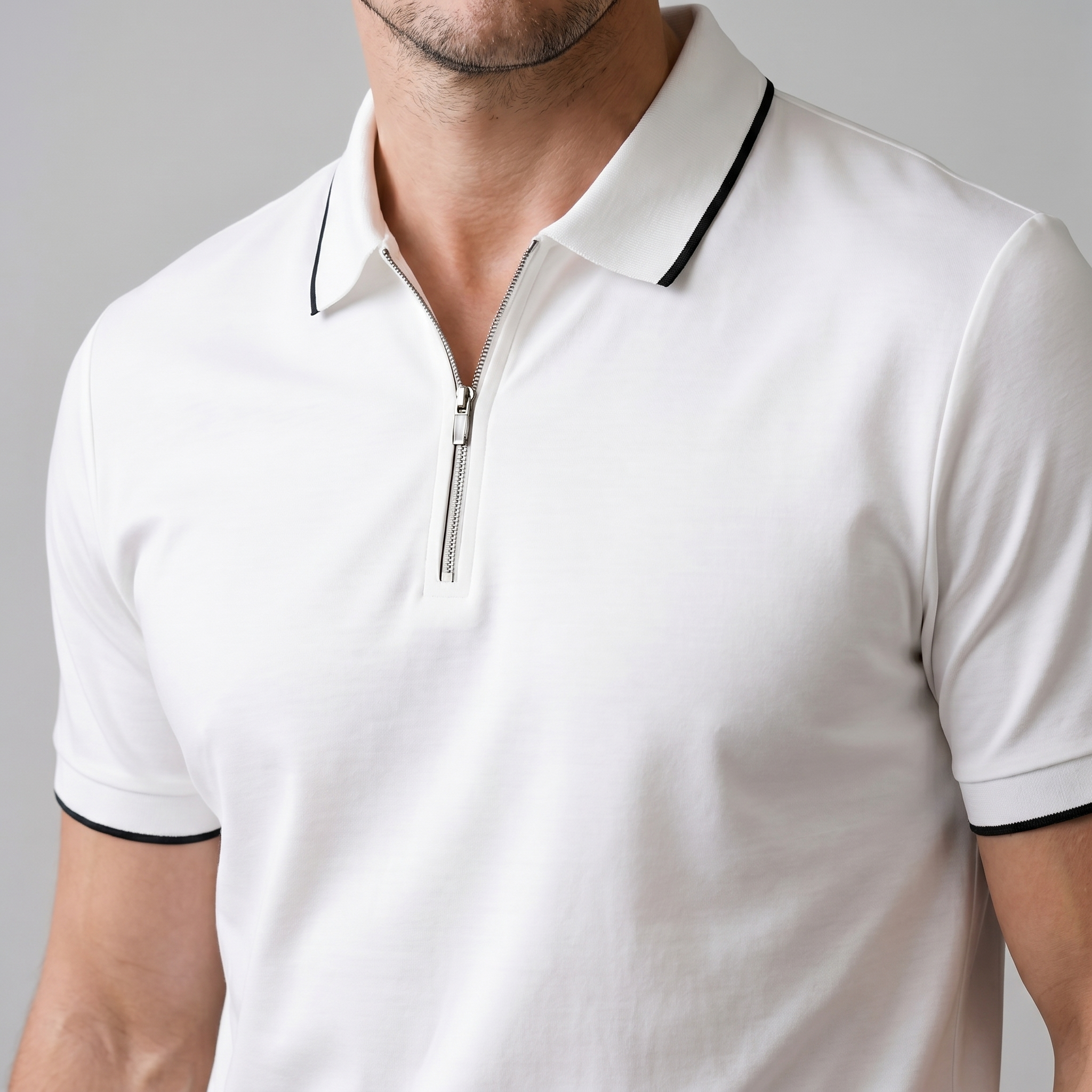 Polo Hombre Manga Corta | Cuello Estructurado con Cremallera