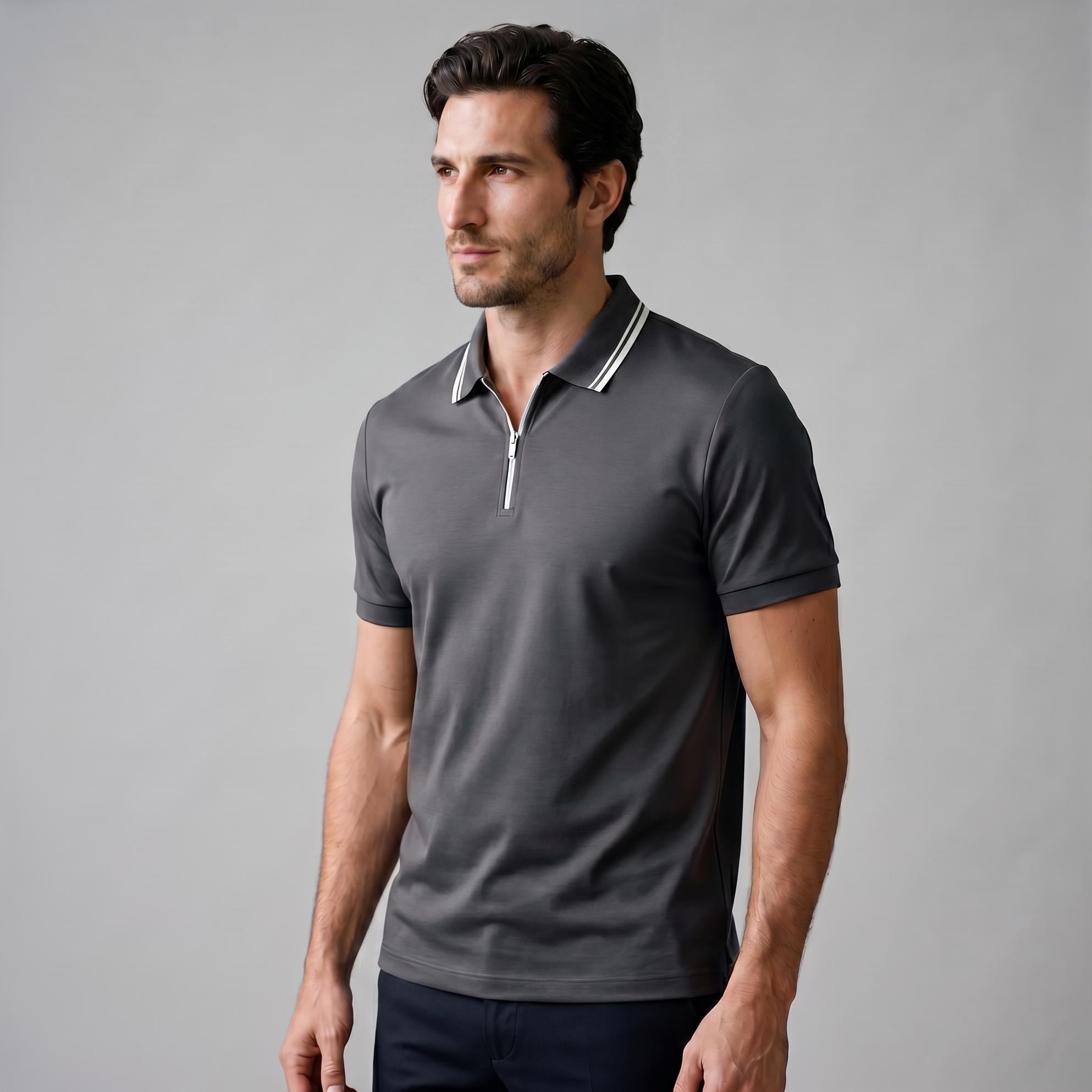 Polo Hombre Manga Corta | Cuello Estructurado con Cremallera