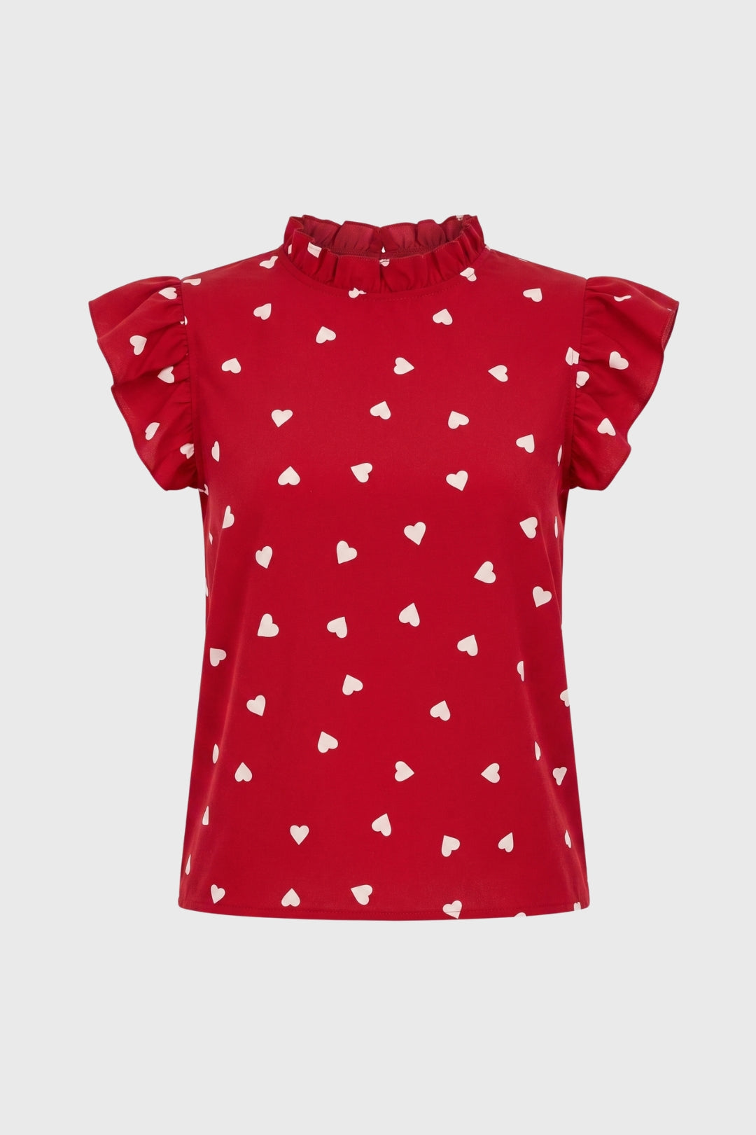 Camiseta Mujer | Cuello Alto con Mangas de Volantes y Estampado