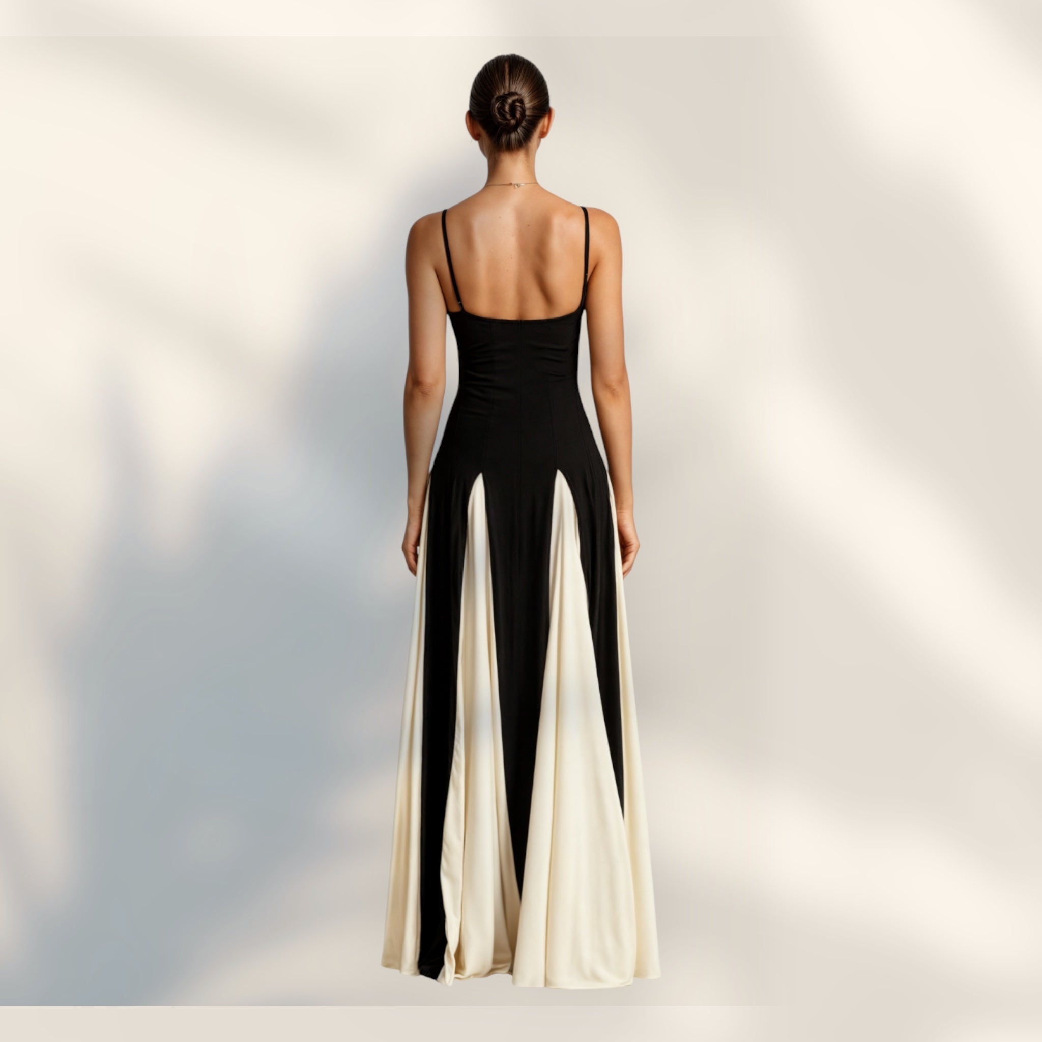 Vestido Maxi Tirantes Finos | Bicolor Negro y Crema Largo Tobillo