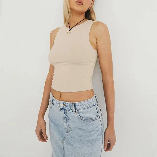 Prenda superior mujer | cuello alto estructurado sin mangas